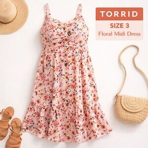 Torrid Floral Pink Challis Button Front Midi Skater Dress - Size 3x